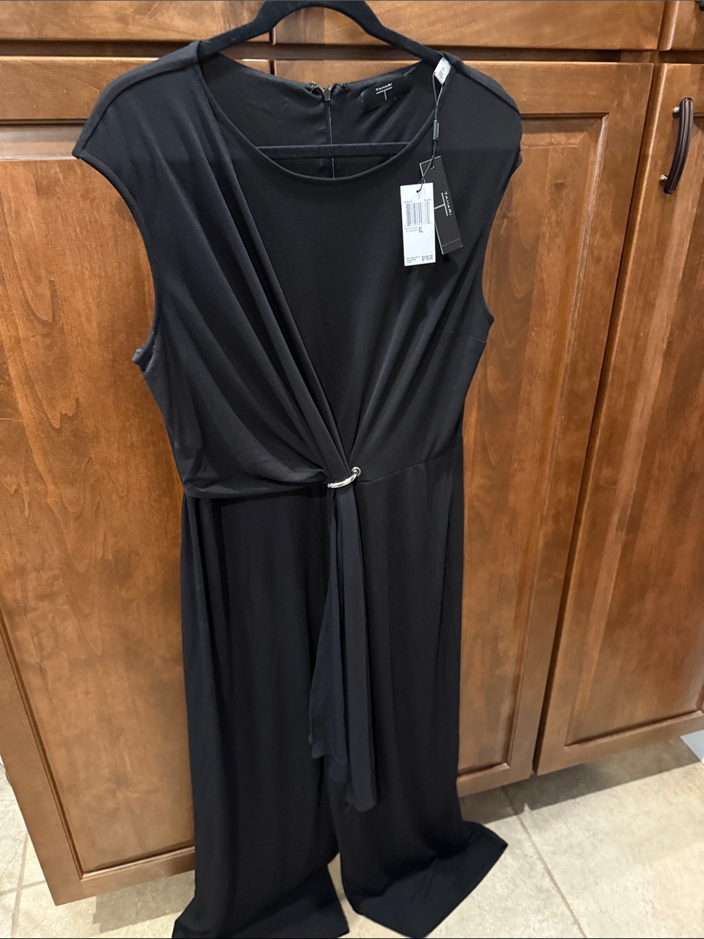 Tahari Black Twist-Front Wide Leg Jumpsuit with Waist Accent